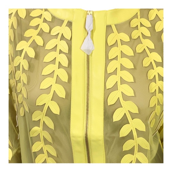 Colleen Lopez Faux Leather Leaf and Mesh Jacket in Lemon Yellow. Sz: XS. NWT! - Picture 3 of 6